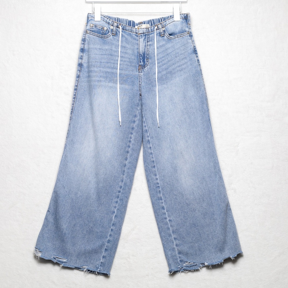 OAT Cloud Luxe Wide Leg Cropped Jeans Drawstring Super Soft Denim Sz 2/26